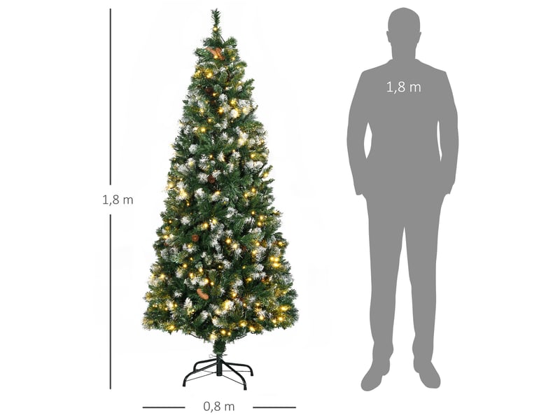  Sapin de noël artificiel lumineux 703 branches 250 led 30 pommes de pin support pied pliable hauteur 180 cm ø 80 vert  - Conforama C