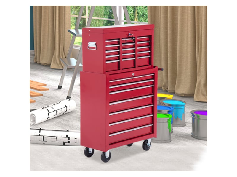 Servante d’atelier mobile en métal rouge, caisse à outils robuste pour atelier et garage - Conforama C