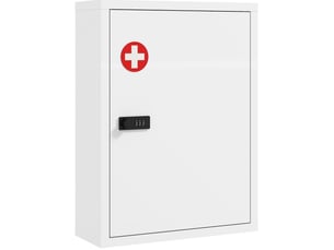 Armoire à pharmacie murale blanche en acier avec serrure à code et 3 niveaux, rangement sûr salle de bain