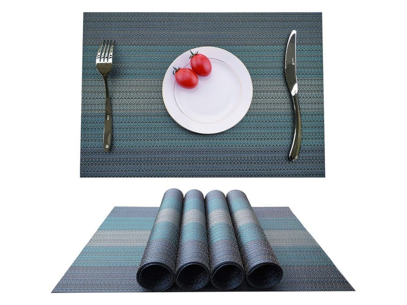  Lot de 4 sets de table en pvc, antidérapants et lavables, résistants à la chaleur et aux salissures, fibres synthétiques, grisbleu, 4  - Conforama A