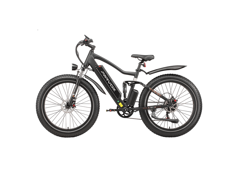  Vélo électrique farvox mx1, fatbike 26, 624 wh, double suspension, noir et rouge  - Conforama B