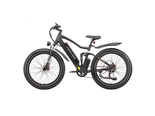 Vélo électrique farvox mx1, fatbike 26, 624 wh, double suspension, noir et rouge