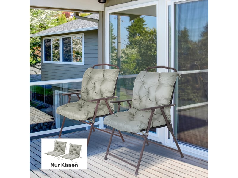  Lot de 2 coussins d'assise, 98 x 50 cm, avec attaches, revêtement en tissu, 8 cm d'épaisseur, gris clair  - Conforama C