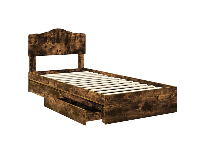 Lit simple- lit adulte - lit de rangement chêne fumé 70 x 190 cm bois d'ingénierie - Conforama D