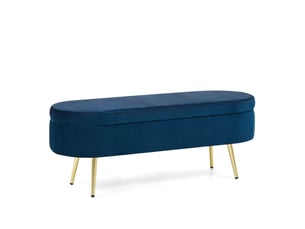 Banc de rangement bleu 110x40x42 cm en velours avec coffre et pieds en métal
