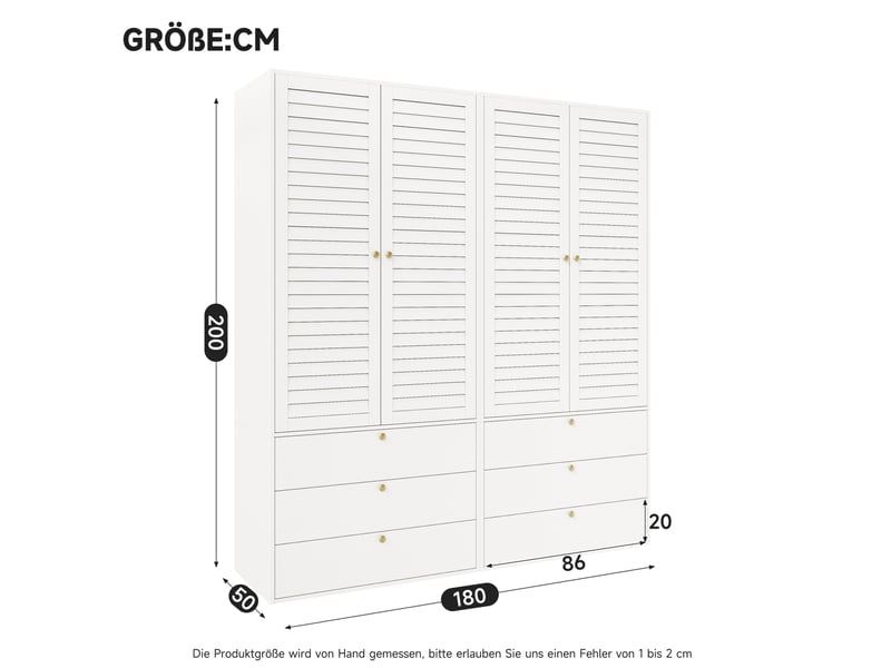  Armoire 4 portes avec 6 tiroirs 180x50x200 cm en panneau de particules blanc  - Conforama C