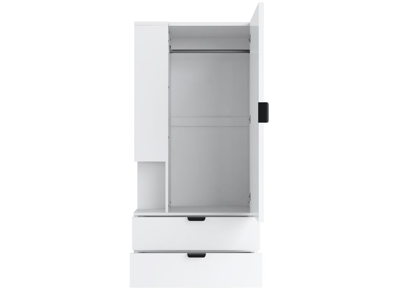 Armoire-penderie 70x50x170cm avec 2 grands tiroirs, étagères multiniveaux et espace de suspension, meuble de rangement multifonction, blanc evarich - Conforama A