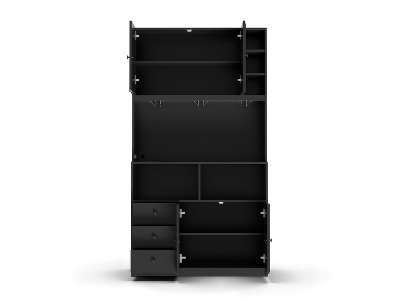 Buffet de cuisine en mdf 100x40x180 cm, 3 porte-verres, range-bouteilles, led et prises usb pour séjour et salle à manger - Conforama C