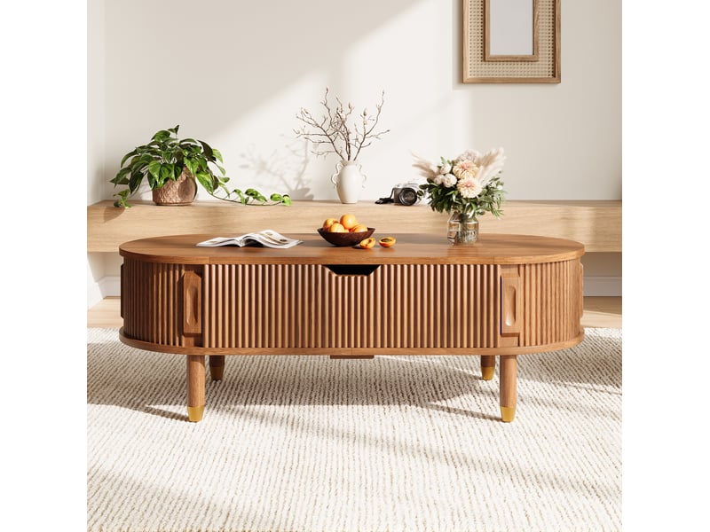  Table basse ovale 110x48x57 cm relevable avec rangement coloris noyer  - Conforama E