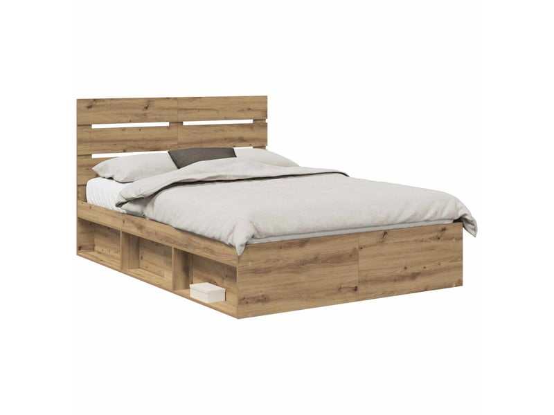  Lit double- lit adulte -  cadre de lit chêne artisan 150 x 200 cm bois de pin massif  - Conforama A