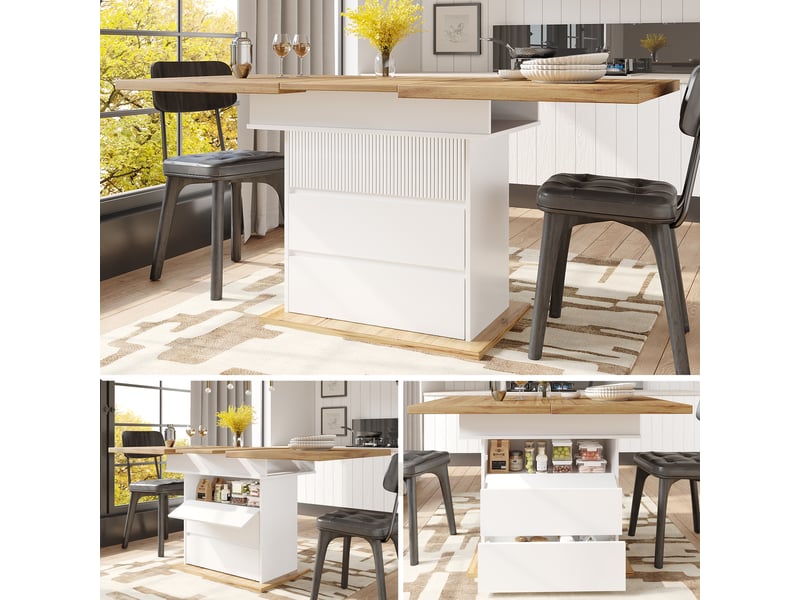 Table de séjour rectangulaire avec allonge blanc - 80x110-140max.cm mdf table blanc - Conforama B