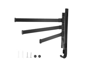 Rack de serviette tournante 4 pôles, pliage en aluminium, noir mat, porte-serviettes pour