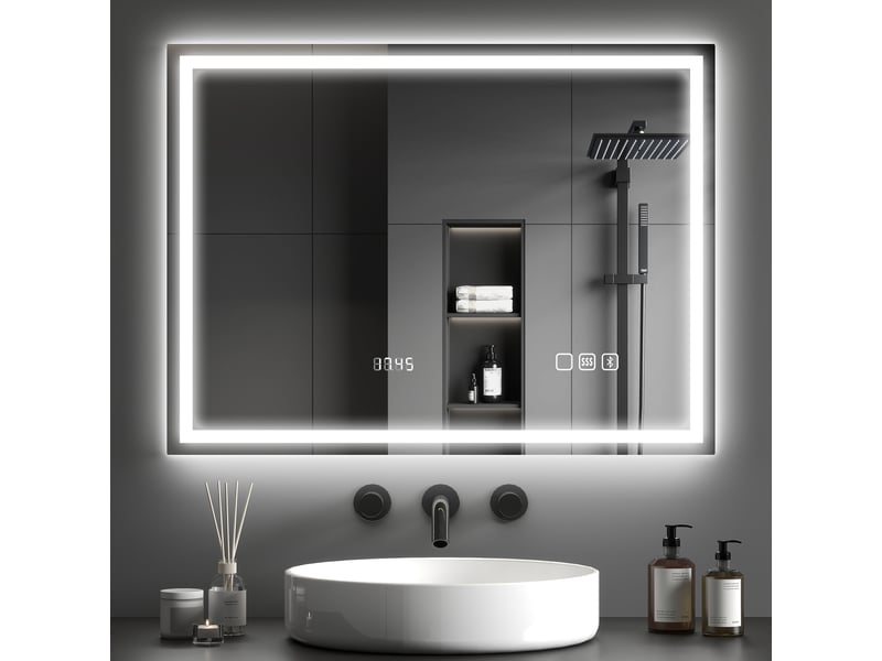  Miroir salle de bain led bluetooth 60 x 80 cm interrupteur tactile lumière réglable 3 couleurs anti-buée mémoire argent  - Conforama A