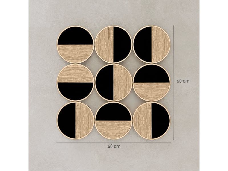  Décoration murale en métal, sculpture murale en métal, design unique à plusieurs disques, naturel et noir, 60 x 60 cm  - Conforama C