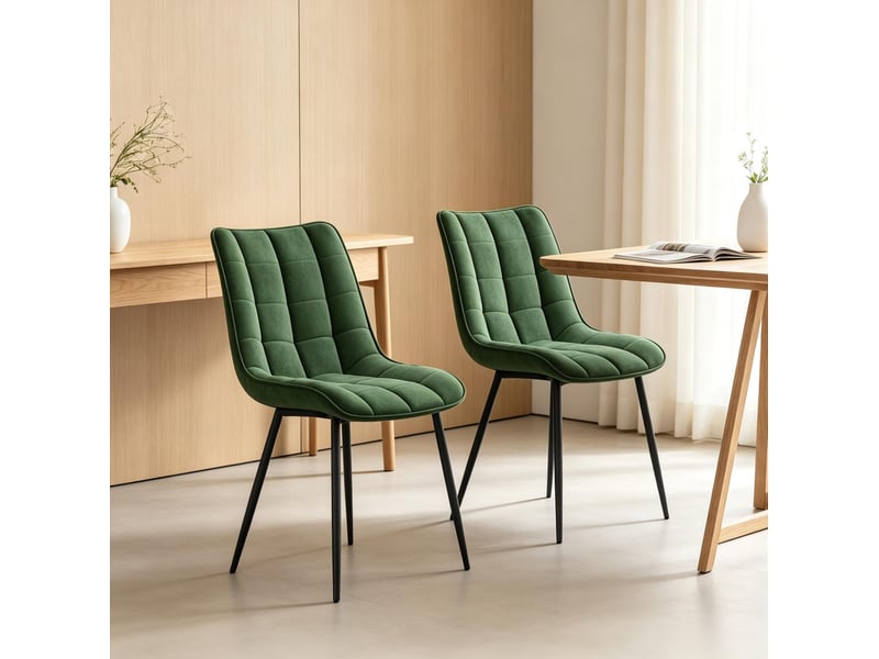  Lot de 2 chaises de salle à manger en velours vert foncé, piètement métal, confort au quotidien  - Conforama B
