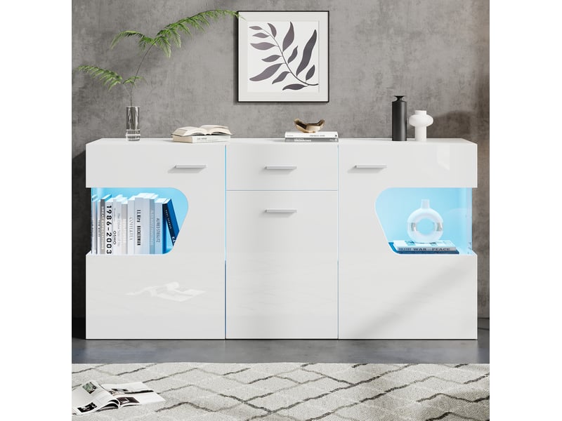  Buffet 3 portes avec éclairage led et tiroir 140 cm evryae  - Conforama C