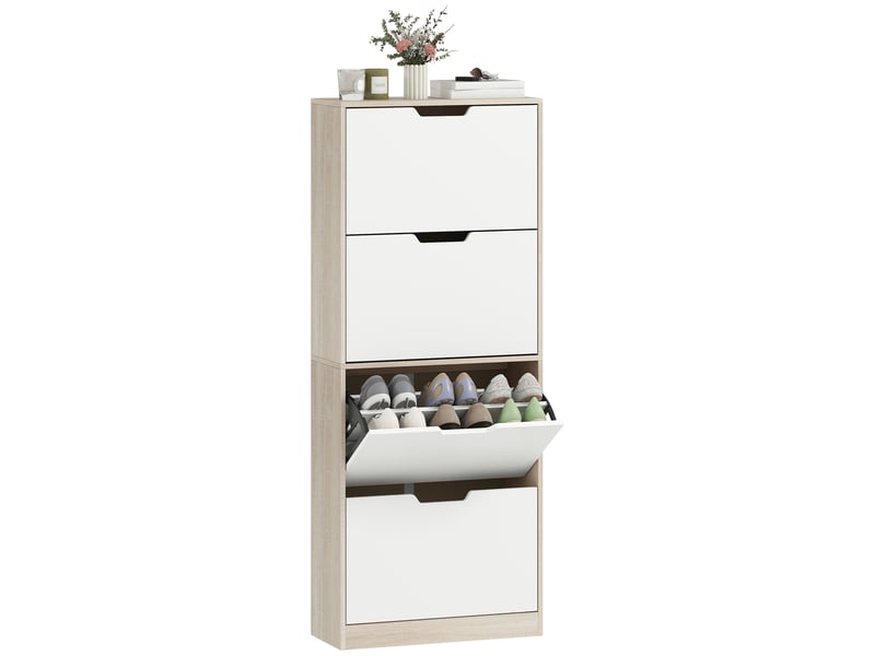  Étagère à chaussures mince et peu encombrante avec 4 tiroirs pour 20 paires de chaussures, 62,5 x 26 x 156 cm, bois et blanc  - Conforama A