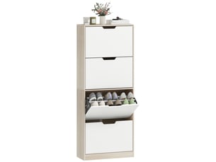 Étagère à chaussures mince et peu encombrante avec 4 tiroirs pour 20 paires de chaussures, 62,5 x 26 x 156 cm, bois et blanc