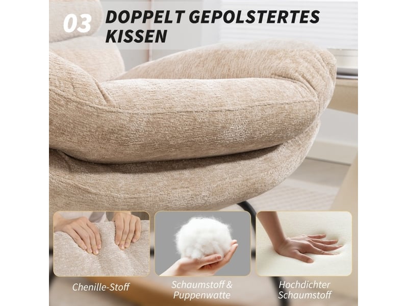  Rocking-chair rembourré avec dossier haut, mousse 13 cm et patins antidérapants, en polyester blanc crème  - Conforama E