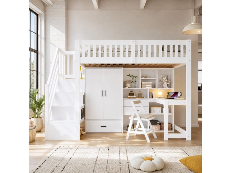  Lit mezzanine enfant 90x200 avec bureau et rangements evryae  - Conforama B