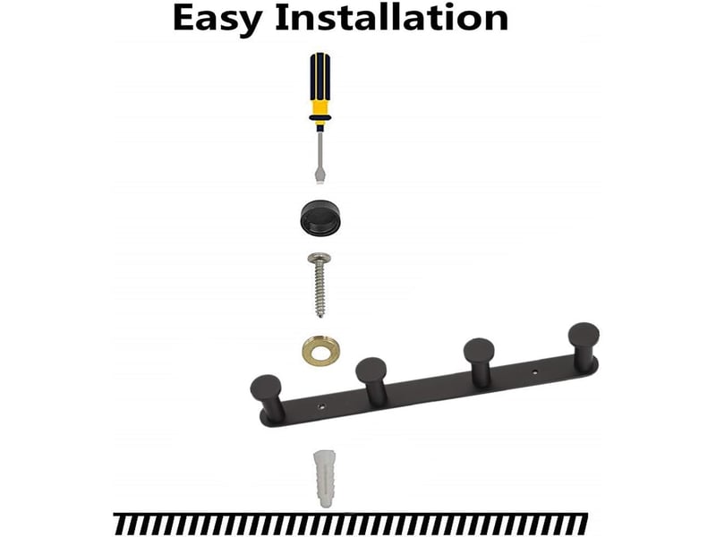 Crochet porte-serviette noir mat à 4 têtes, support mural pour manteaux, chapeaux et clés, rangement pratique au design contemporain et durable - Conforama D