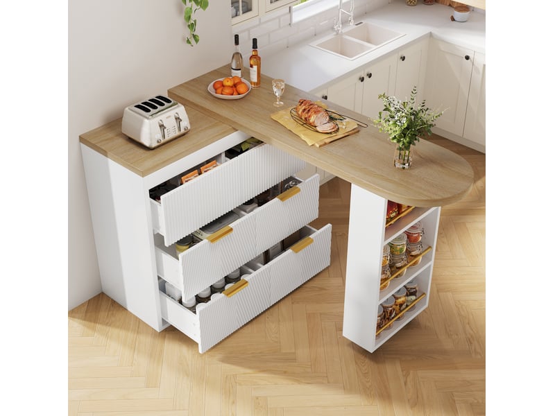 Table de bar modenvie 6 tiroirs pivotante 128-203 cm mdf blanche - Conforama E