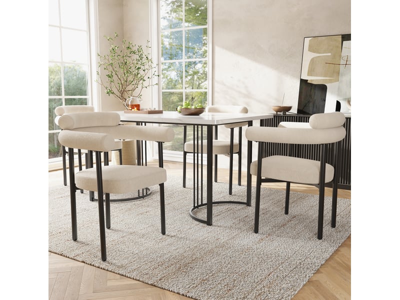  Lot de 6 chaises de salle à manger beige en tissu effet daim  - Conforama C