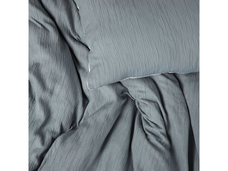  Parure housse de couette 240x220cm + 2 taies 100% gaze de microfibre uni bleu pétrole et blanc - nathea NATHEA - Conforama B