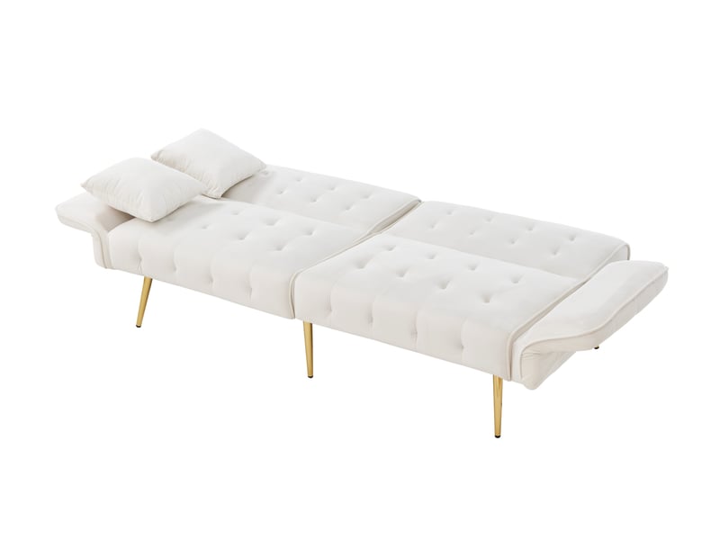  Canapé-lit 178x82x70 cm convertible avec dossiers réglables et accoudoirs multiples, bois, blanc ancien  - Conforama A