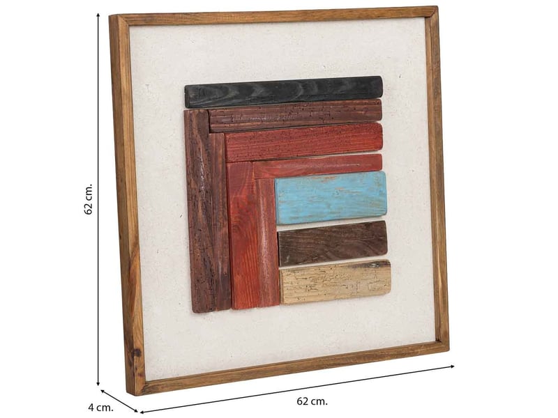 Tableau en bois recyclé fait main relief rouge et blanc 62x4x62 cm h - Conforama C