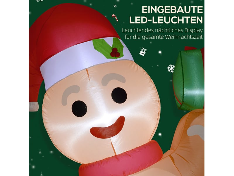  Décoration de noël gonflable 170 x 100 x 245 cm orange en polyester, bonhomme pain d'épice led  - Conforama E