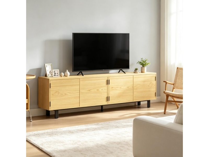  Meuble tv 180 cm pour écran jusqu'à 82 pouces – console salon avec 4 portes à pression  - Conforama D
