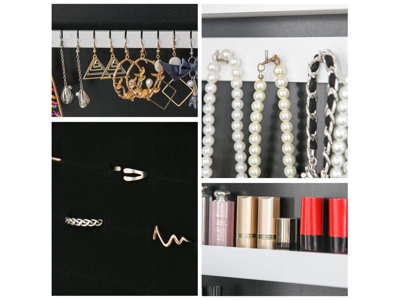  Armoire à bijoux armoire de rangement sur pieds boîte à bijoux avec miroir éclairage multi-rangements led blanc  - Conforama W