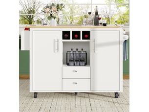 Îlot de cuisine 137,9x73x92,2 cm avec plan rabattable et roulettes, poignées chromées, pour la cuisine, en mdf, blanc