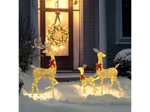 3 cerfs lumineux noël, en forme de famille de cerfs, rennes lumineux noël, 283 led blanc chaud, en acier, or