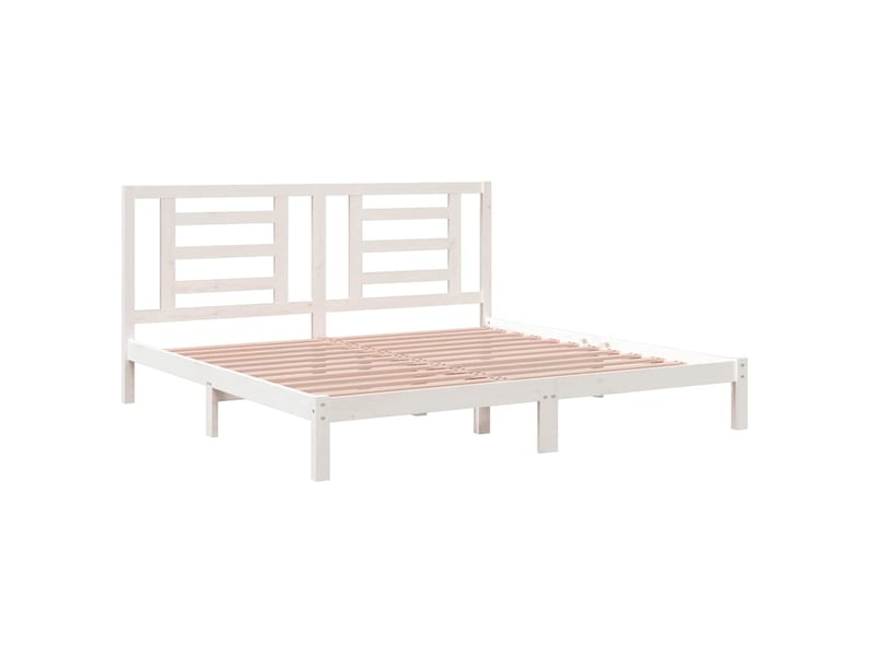  Lit double- lit adulte -  cadre de lit sans matelas blanc 200x200 cm bois massif de pin  - Conforama C