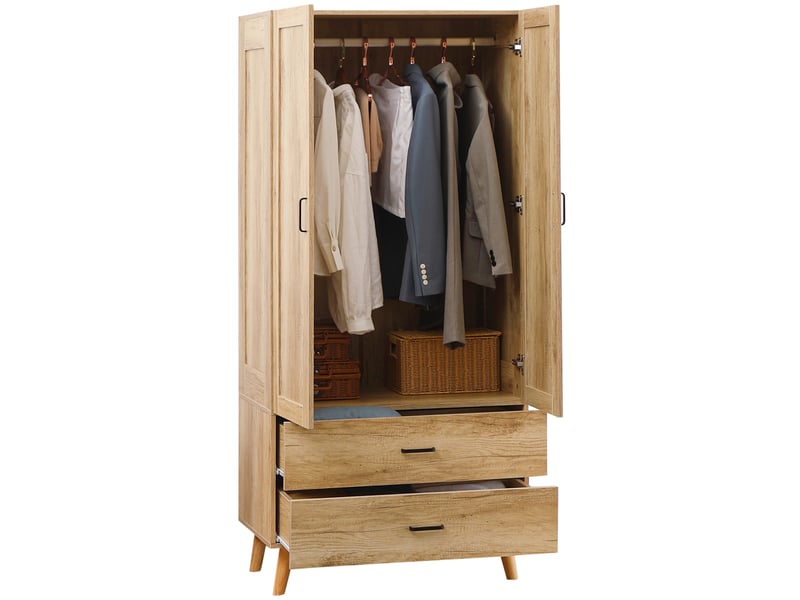  Armoire 2 portes avec 2 tiroirs et penderie, 80 x 54 x 180 cm, en bois  - Conforama A