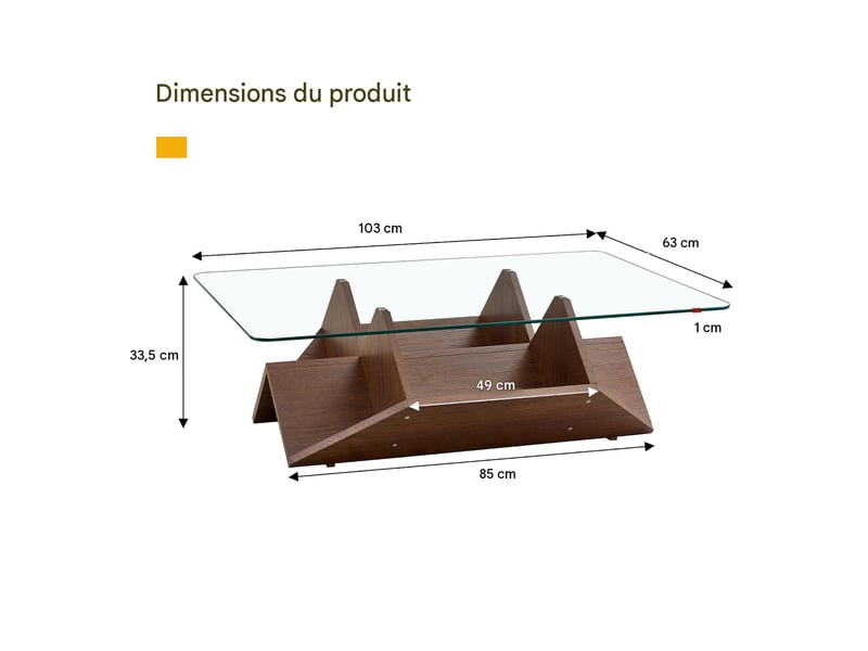  Table basse avec rangements en verre trempé et mdf coloris noyer 103x63x33,5 cm - pangivo  - Conforama C