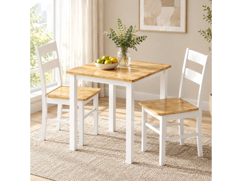  Lot de 2 chaises de cuisine 40x50,5x88,5 cm dossier à barreaux arrondi, bois blanc et chêne clair  - Conforama B