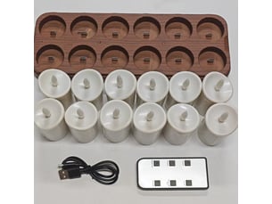 Lot de 12 bougies chauffe-plat led rechargeables sans flamme avec télécommande, minuterie et base de charge, décoration halloween, télécommande, marron et blanc