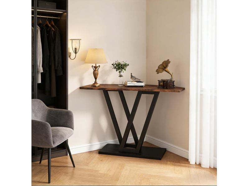 Console 110x30x80 cm design mdf métal noir marron rustique  - Conforama B
