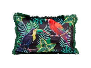 coussin à franges jungle oiseaux