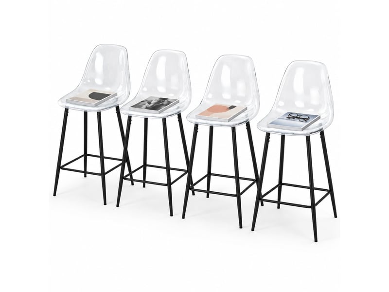  Lot de 4 tabourets de bar avec repose-pieds - lpospi - assise transparente, pieds en métal, plastique - noir  - Conforama A