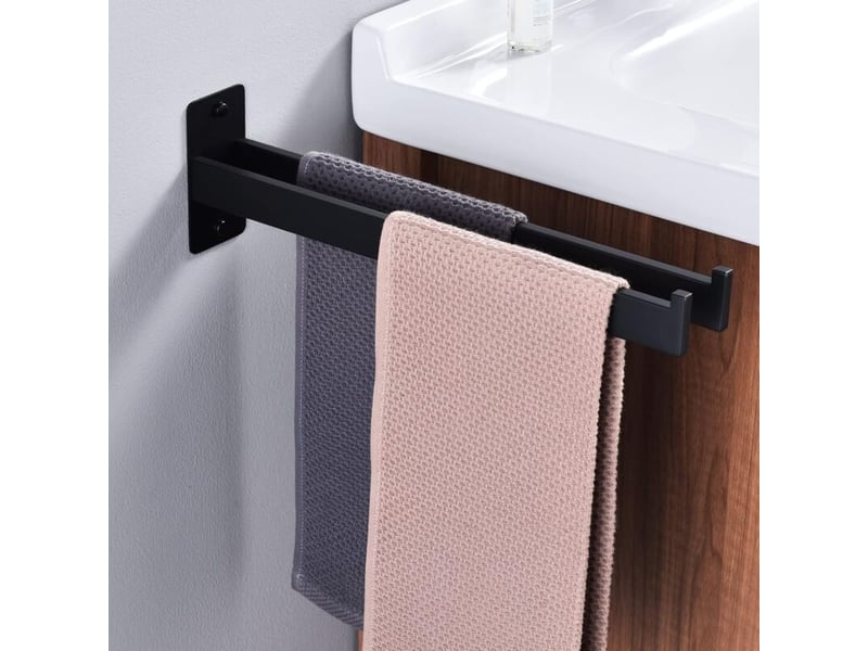  Porta asciugamani quadrato in acciaio inossidabile con due bracci, portasciugamani da parete per bagno e cucina nero opaco 39 cm  - Conforama B