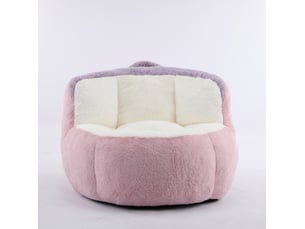 Fauteuil poire xxl 106x110x77 cm – rose, blanc et violet – tissu peluche, mousse et base antidérapante