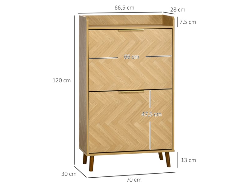  Meuble à chaussures à 2 abattants pour petit entrée salon chambre 70 x 30 x 120 cm  - Conforama D