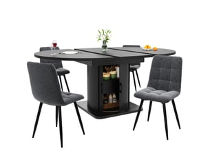 Table de salle à manger extensible ronde à ovale avec 1 tiroir et rangement pour cuisine et salon en mdf noir