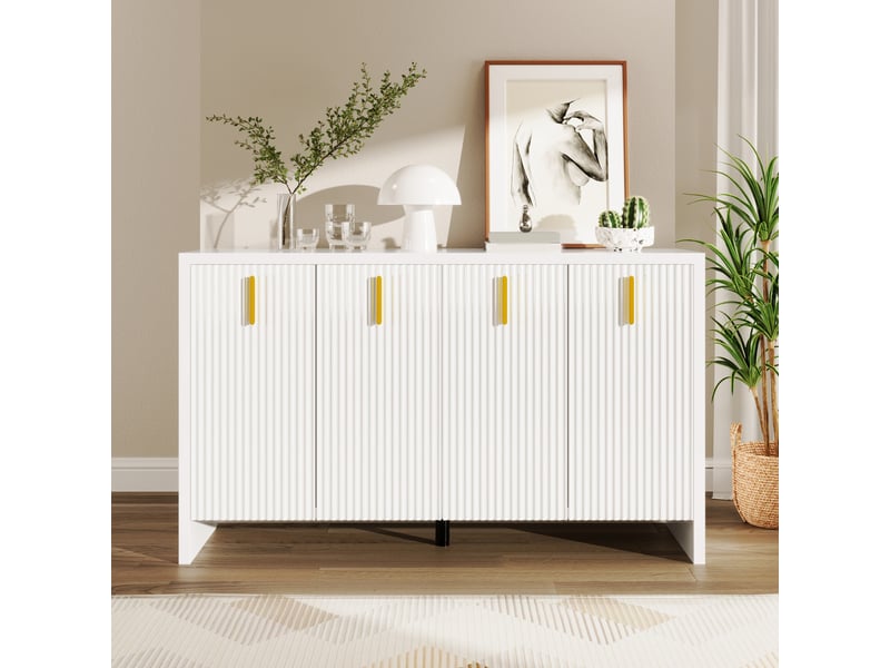  Buffet moderne blanc avec poignées dorées, rangement modulable et étagères réglables, design minimaliste  - Conforama B
