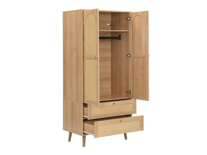  Armoire 80 × 50 × 180 cm avec penderie, rangements et 2 tiroirs, effet rotin, naturel IKSETERA TRADING LTD - Conforama W