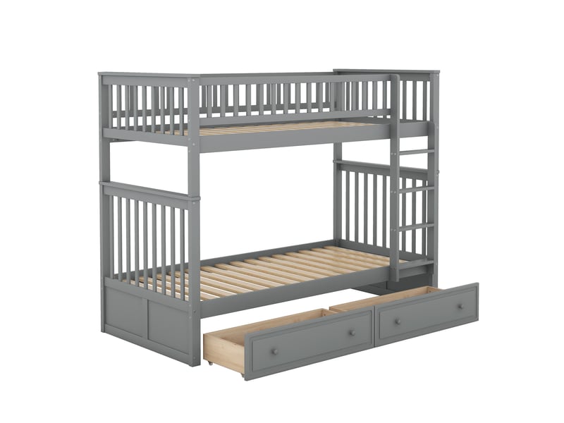 Modenvie lit superposé enfant 90x200 cm - convertible en 2 lits avec 2 tiroirs - pour chambre d'enfant - gris - Conforama A